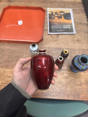 Lot 96 - A group of six Japanese cloisonné vases, Meiji or later