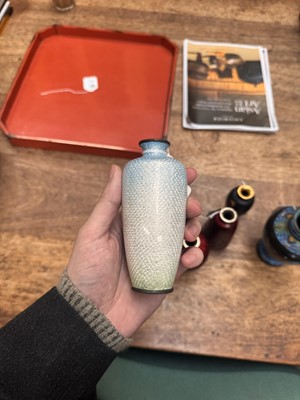 Lot 96 - A group of six Japanese cloisonné vases, Meiji or later