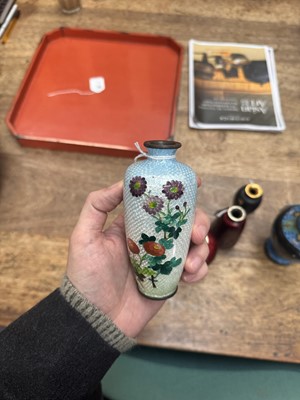 Lot 96 - A group of six Japanese cloisonné vases, Meiji or later