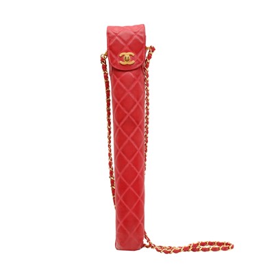 Lot 6 - Chanel Red Turnlock CC Umbrella and Holder