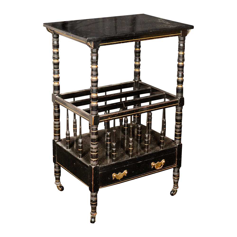 Lot 53 - A Victorian ebonised and parcel gilt canterbury whatnot