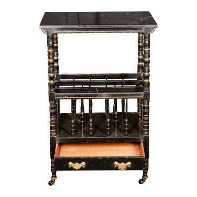 Lot 53 - A Victorian ebonised and parcel gilt canterbury whatnot