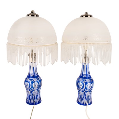Lot 103 - A pair of Bohemian cut glass and silver mounted table lamps, early to mid 20th century