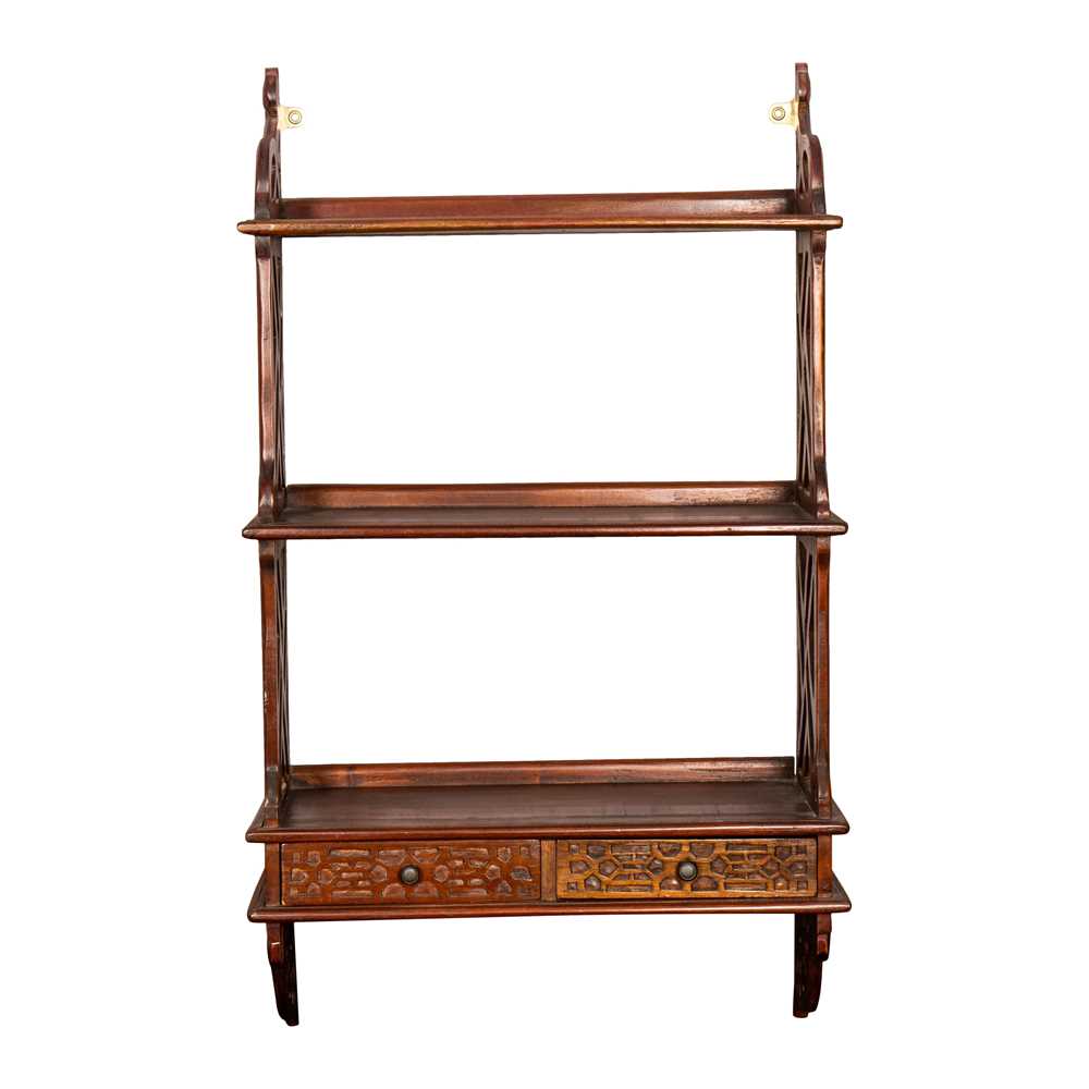 Lot 54 - An Chippendale style mahogany wall hanging shelf, early 20th century