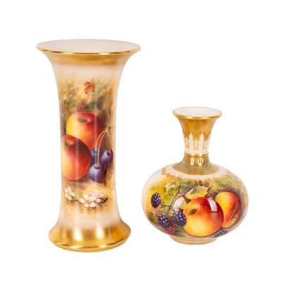 Lot 204 - Two Royal Worcester vases hand painted with autumnal fruit