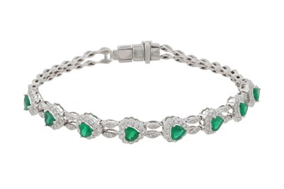 Lot 26 - A synthetic emerald and diamond bracelet