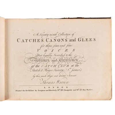 Lot 63 - Warren. A Twenty-ninth Collection of Catches and Glees [1790]
