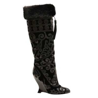 Lot 521 - Yves Saint Laurent Black Mandarin Long Boot - Size 38.5