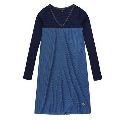 Lot 458 - Louis Vuitton Blue Wool Colourblock Ribbed Dress - Size M