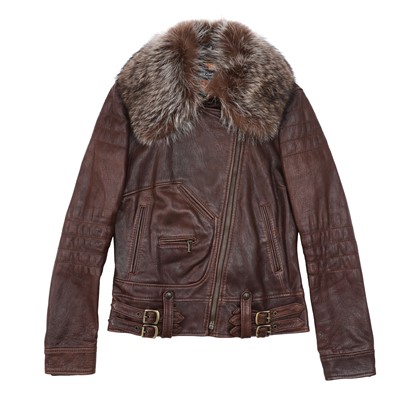 Lot 93 - Dolce & Gabbana Brown Leather Fur Collar Jacket - Size S-M