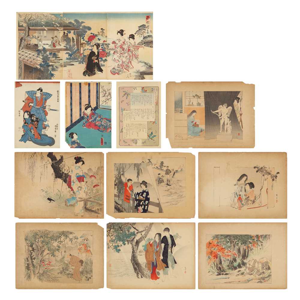Lot 42 - Toyohara Chikanobu 豊原周延 (1838–1912); Mizuno Toshikata 水野年方 (1866–1908); Watanabe Seitei 渡辺 省亭 (1851–1918)