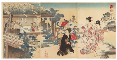 Lot 42 - Toyohara Chikanobu 豊原周延 (1838–1912); Mizuno Toshikata 水野年方 (1866–1908); Watanabe Seitei 渡辺 省亭 (1851–1918)