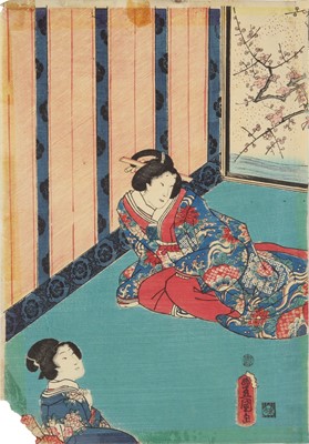 Lot 42 - Toyohara Chikanobu 豊原周延 (1838–1912); Mizuno Toshikata 水野年方 (1866–1908); Watanabe Seitei 渡辺 省亭 (1851–1918)