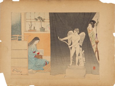 Lot 42 - Toyohara Chikanobu 豊原周延 (1838–1912); Mizuno Toshikata 水野年方 (1866–1908); Watanabe Seitei 渡辺 省亭 (1851–1918)