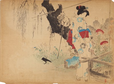 Lot 42 - Toyohara Chikanobu 豊原周延 (1838–1912); Mizuno Toshikata 水野年方 (1866–1908); Watanabe Seitei 渡辺 省亭 (1851–1918)