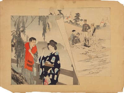 Lot 42 - Toyohara Chikanobu 豊原周延 (1838–1912); Mizuno Toshikata 水野年方 (1866–1908); Watanabe Seitei 渡辺 省亭 (1851–1918)