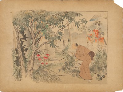 Lot 42 - Toyohara Chikanobu 豊原周延 (1838–1912); Mizuno Toshikata 水野年方 (1866–1908); Watanabe Seitei 渡辺 省亭 (1851–1918)