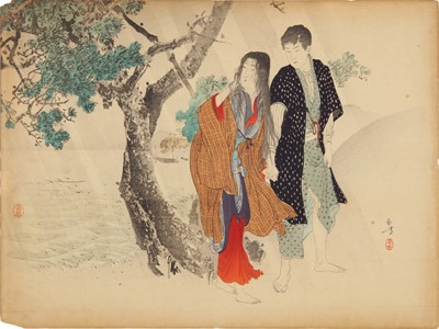 Lot 42 - Toyohara Chikanobu 豊原周延 (1838–1912); Mizuno Toshikata 水野年方 (1866–1908); Watanabe Seitei 渡辺 省亭 (1851–1918)