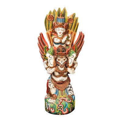 Lot 288 - A large Balinese painted wood ceremonial carving of Vishnu and Garuda, 20th century
