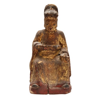 Lot 180 - A Chinese lacquered wood figure of an official, 17th / 18th century