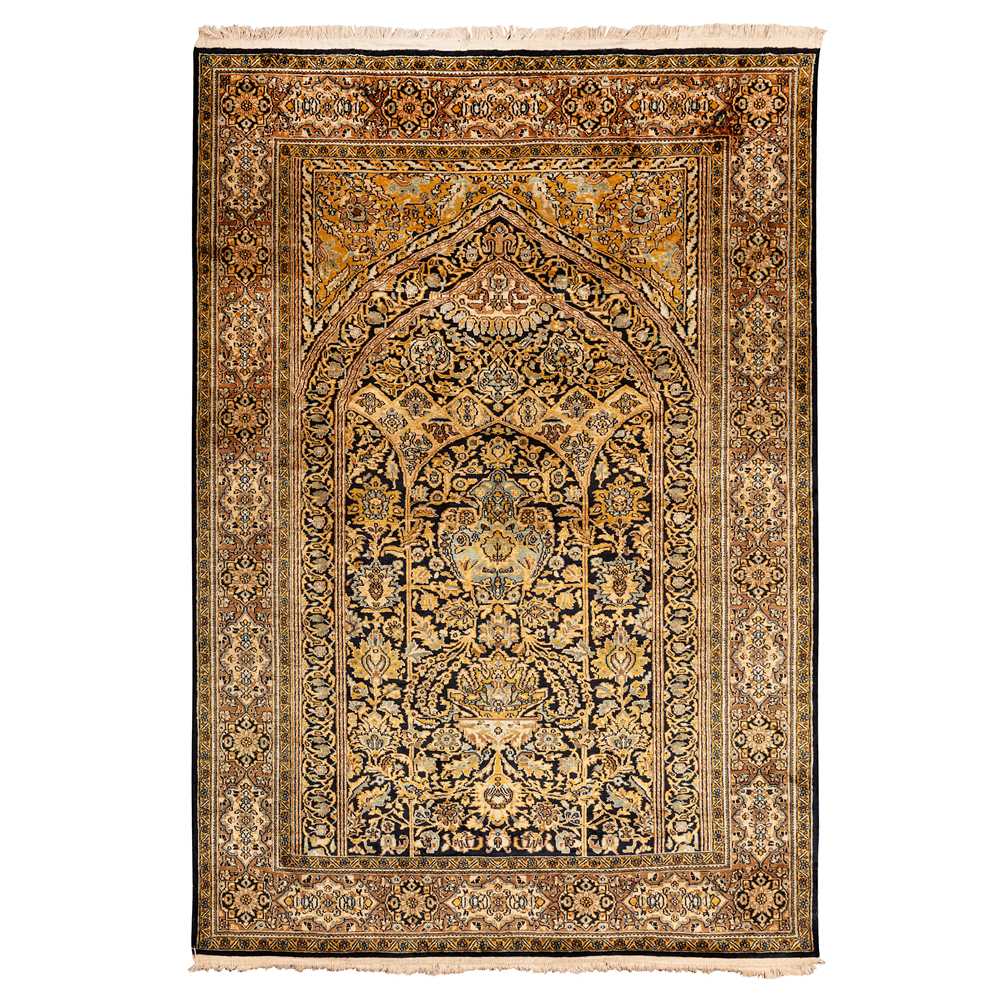 Lot 9 - A very fine silk Kashmir prayer rug, north India