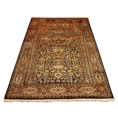 Lot 9 - A very fine silk Kashmir prayer rug, north India