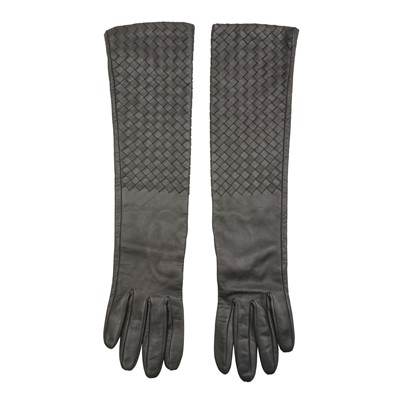 Lot 47 - Bottega Veneta Grey Leather Intrecciato Long Gloves - Size 8