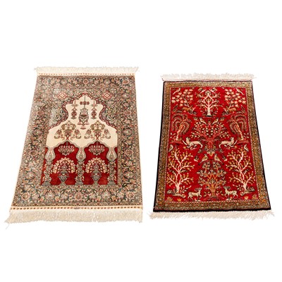 Lot 35 - A very fine silk Qum rug & extremely fine silk Chinese prayer rug