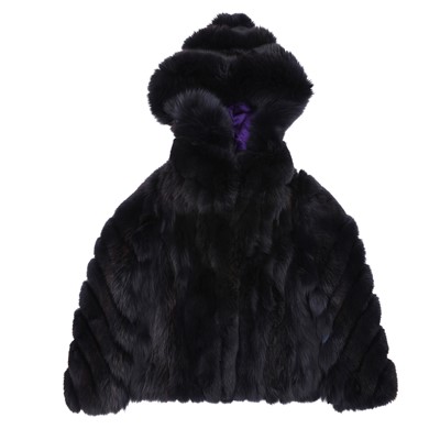 Lot 201 - Saga Aubergine Fox Hooded Coat - Size FS