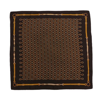 Lot 412 - Gucci Brown Horsebit Silk Scarf