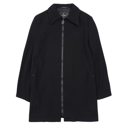 Lot 207 - Fendi Black Tessuto Zip Front Long Jacket - Size 44
