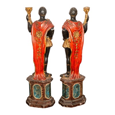 Lot 25 - A pair of Venetian carved and polychrome painted wood Blackamoor figures, late 19th century
