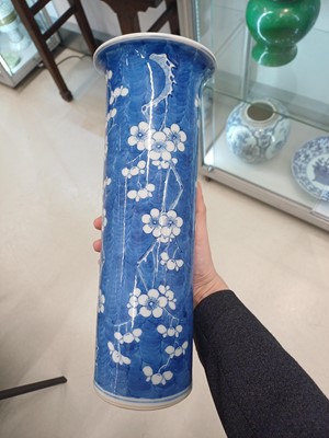 Lot 80 - A Chinese blue and white 'prunus' sleeve vase, Qing dynasty, 19th century