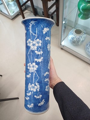 Lot 80 - A Chinese blue and white 'prunus' sleeve vase, Qing dynasty, 19th century