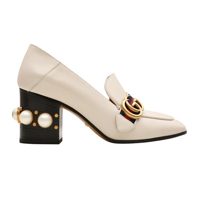 Lot 131 - Gucci Ivory Peyton Pearl Heel Loafer - Size 37