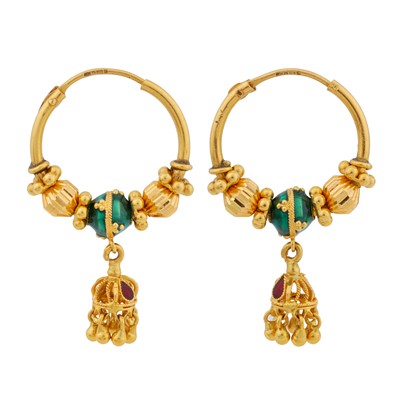 Lot 105 - A pair of enamel hoop earrings, circa 1995