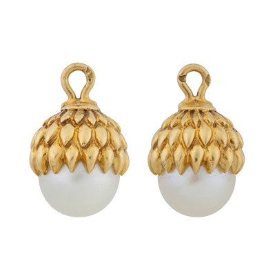 Lot 79 - Two cultured pearl acorn pendants