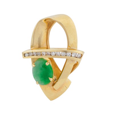 Lot 97 - A jade and diamond crossover pendant