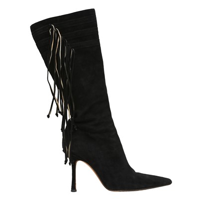 Lot 448 - Jimmy Choo Black Fringe Heel Boot - Size 38.5