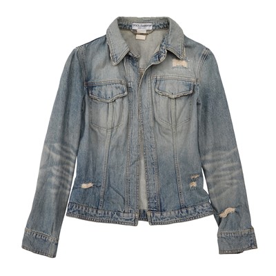 Lot 360 - Dolce & Gabbana Blue Distressed Denim Jacket - Size 42