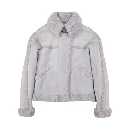 Lot 41 - Victoria Beckham Pale Grey Shearling Jacket - Size UK 6