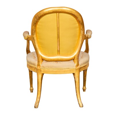 Lot 15 - A George III Louis XVI style gilt gesso on beech fauteuil armchair