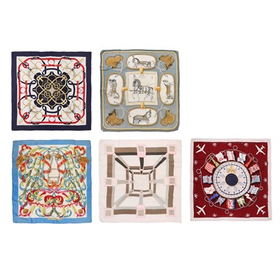 Lot 429 - Hermes Five Mixed Silk Scarves