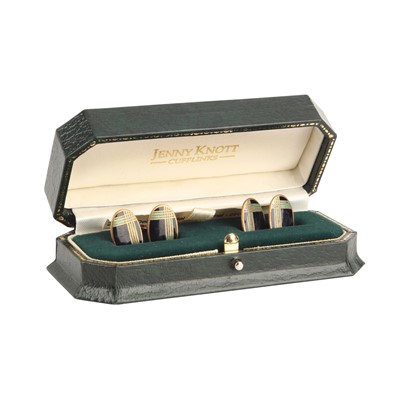 Lot 151 - Presumably by Jenny Knott | A pair of gilt metal and enamel cufflinks