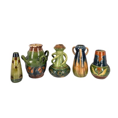Lot 399 - A group of five Belgian Art Nouveau pottery vases, early 20th century
