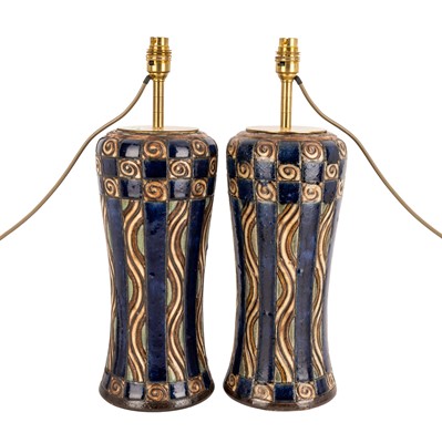 Lot 104 - A Pair of Royal Doulton Lambeth stoneware table lamps