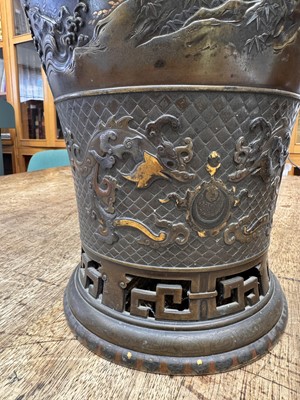 Lot 60 - A fine and large Japanese mixed-metal and bronze vase and cover, Meiji period