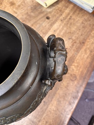 Lot 60 - A fine and large Japanese mixed-metal and bronze vase and cover, Meiji period