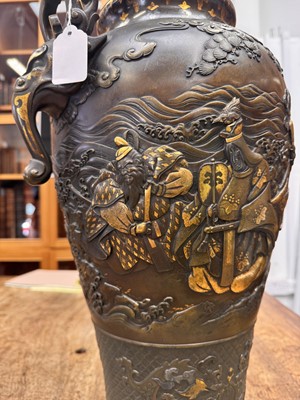 Lot 60 - A fine and large Japanese mixed-metal and bronze vase and cover, Meiji period