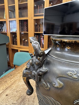 Lot 60 - A fine and large Japanese mixed-metal and bronze vase and cover, Meiji period